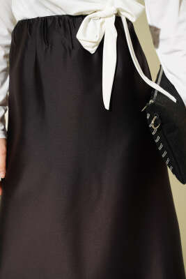 Kloş Beli Lastikli Saten Etek Acı Kahve - Etek