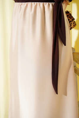 Kloş Beli Lastikli Saten Etek Bej - Etek