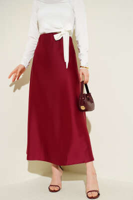 Kloş Beli Lastikli Saten Etek Bordo - BERAT TEKSTİL
