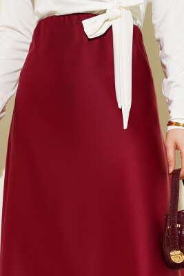 Kloş Beli Lastikli Saten Etek Bordo - Etek