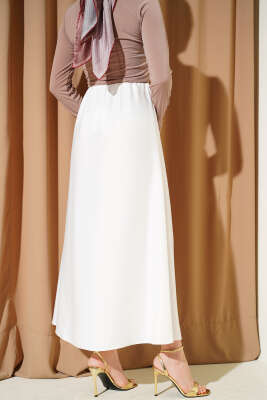 Kloş Beli Lastikli Saten Etek Ekru - Etek