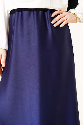 Kloş Beli Lastikli Saten Etek Lacivert - Etek