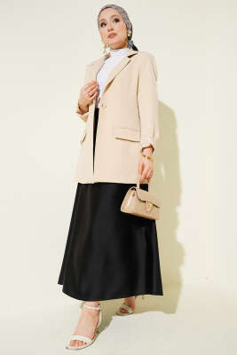 Kloş Beli Lastikli Saten Etek Siyah - Etek