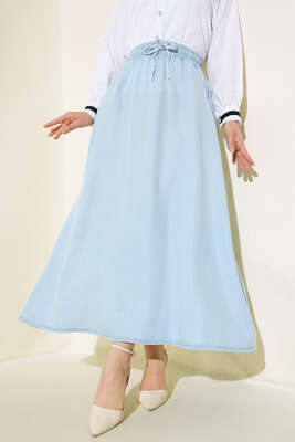 Kloş Cepli Etek Buz Mavisi - Uzun Etek