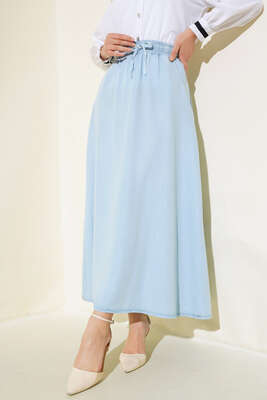 Kloş Cepli Etek Buz Mavisi - Uzun Etek