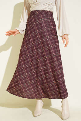 Kloş Ekose Desen Etek Bordo - ASME