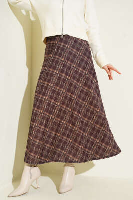 Kloş Ekose Desen Etek Kahve - ASME