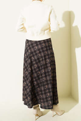 Kloş Ekose Desen Etek Siyah - Etek