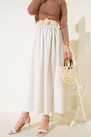 Kloş Fermuarlı Etek Bej - Etek