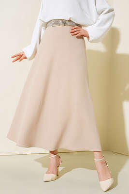 Kloş Model Etek Bej - Uzun Etek