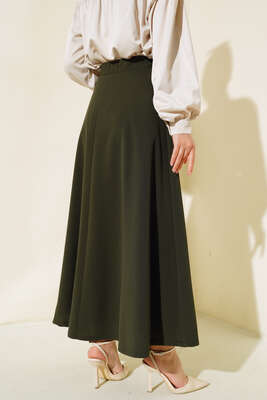 Kloş Model Etek Haki - Uzun Etek