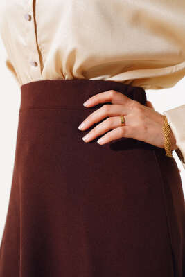 Kloş Model Etek Kahve - Uzun Etek