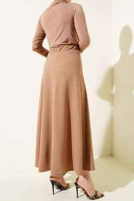 Kloş Model Etek Latte - Uzun Etek