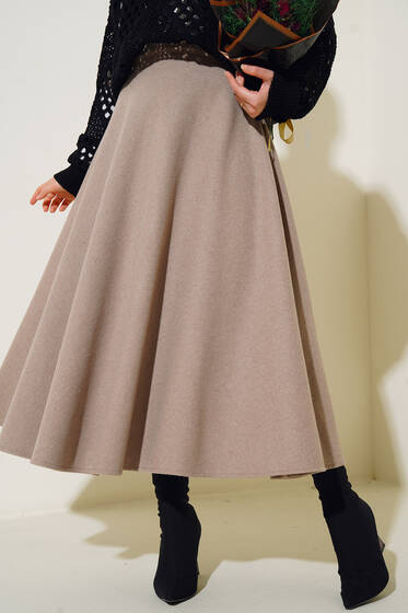 Kloş Model Kaşe Etek Vizon - Uzun Etek