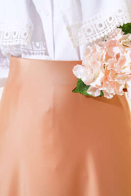 Kloş Saten Etek Camel - Uzun Etek