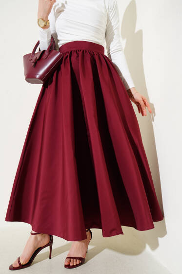 Kloş Tafta Etek Bordo - Etek