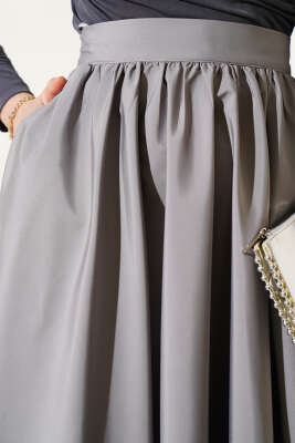 Kloş Tafta Etek Gri - Uzun Etek