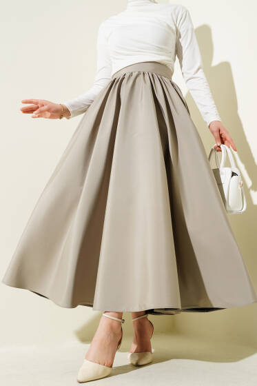 Kloş Tafta Etek Kum Bej - Etek