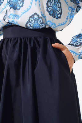 Kloş Tafta Etek Lacivert - Uzun Etek