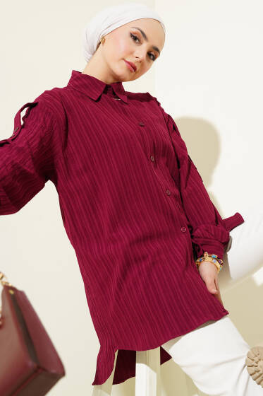 Kol Apoletli Ağaç Kabuğu Gömlek Bordo - Gömlek