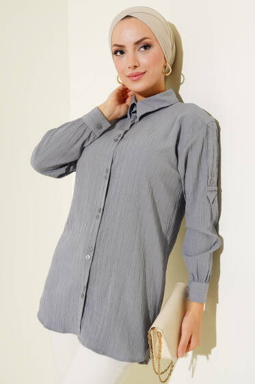 Kol Apoletli Gömlek Gri - Gömlek