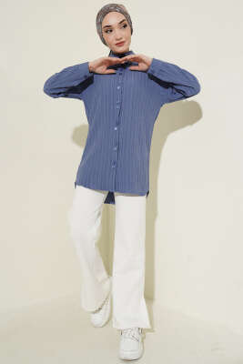 Kol Apoletli Gömlek Mavi - Gömlek