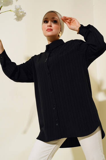 Kol Apoletli Gömlek Siyah - Yılın Fırsatı