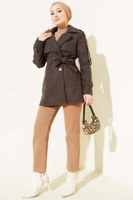 Kol Apoletli Parçalı Kısa Kaşe Kaban Acı Kahve - Kaban