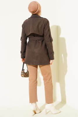 Kol Apoletli Parçalı Kısa Kaşe Kaban Acı Kahve - Kaban