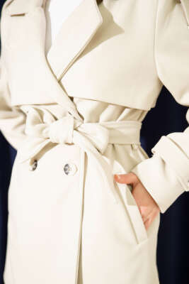 Kol Apoletli Parçalı Kısa Kaşe Kaban Bej - Kaban