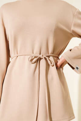 Kol Armalı Loyşa İp Kuşaklı Tunik Bej - Tunik