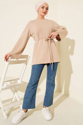 Kol Armalı Loyşa İp Kuşaklı Tunik Bej - Yılın Fırsatı
