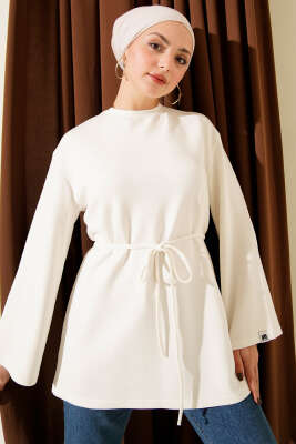 Kol Armalı Loyşa İp Kuşaklı Tunik Ekru - ELFİDA TEKSTİL