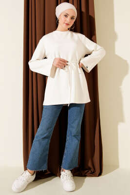 Kol Armalı Loyşa İp Kuşaklı Tunik Ekru - Yılın Fırsatı