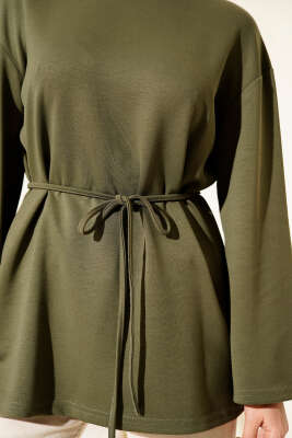 Kol Armalı Loyşa İp Kuşaklı Tunik Haki - Tunik