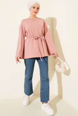 Kol Armalı Loyşa İp Kuşaklı Tunik Pudra - Tunik