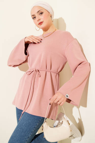 Kol Armalı Loyşa İp Kuşaklı Tunik Pudra - Yılın Fırsatı