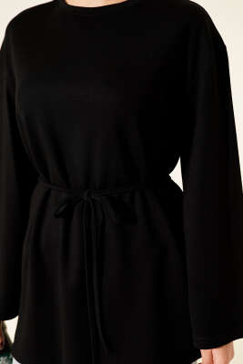 Kol Armalı Loyşa İp Kuşaklı Tunik Siyah - Tunik