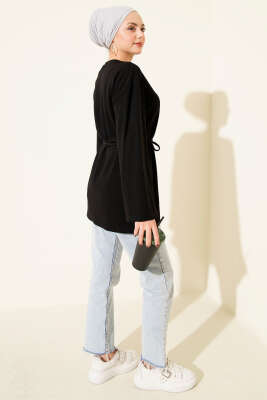 Kol Armalı Loyşa İp Kuşaklı Tunik Siyah - Yılın Fırsatı