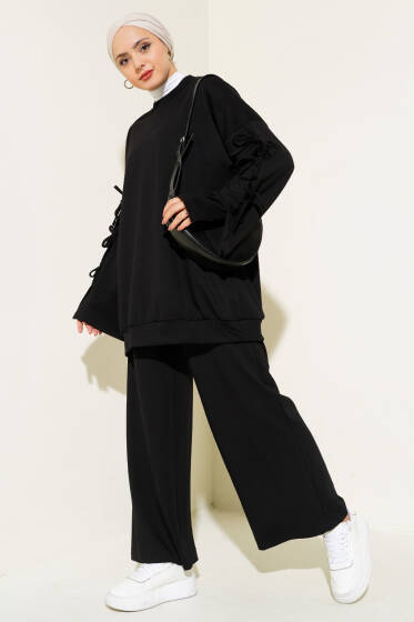 Kol Bağcık Detaylı İkili Takım Siyah - İkili Takım