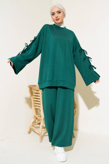 Kol Bağcık Detaylı İkili Takım Zümrüt - İkili Takım