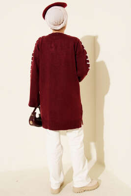 Kol Bağcık Detaylı Triko Tunik Bordo - Tunik