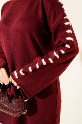 Kol Bağcık Detaylı Triko Tunik Bordo - Tunik