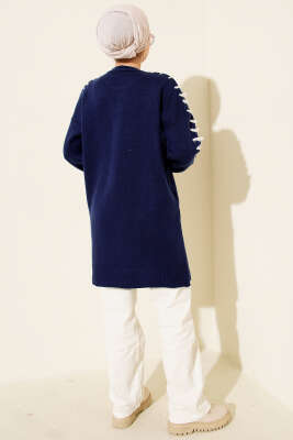 Kol Bağcık Detaylı Triko Tunik Lacivert - Tunik