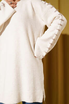 Kol Bağcık Detaylı Triko Tunik Taş - Tunik