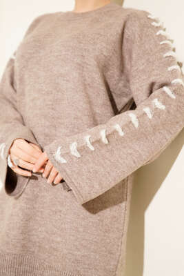 Kol Bağcık Detaylı Triko Tunik Vizon - Tunik