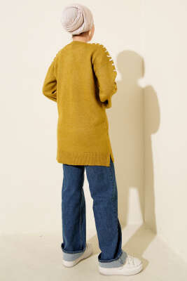 Kol Bağcık Detaylı Triko Tunik Yağ Yeşili - Tunik