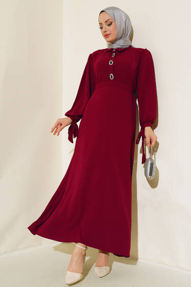 Kol Bağlamalı Elbise Bordo - Elbise