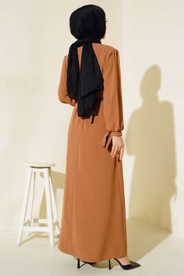 Kol Bağlamalı Elbise Camel - Tesettür Elbise