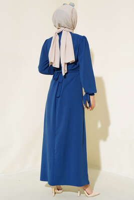 Kol Bağlamalı Elbise İndigo - Elbise